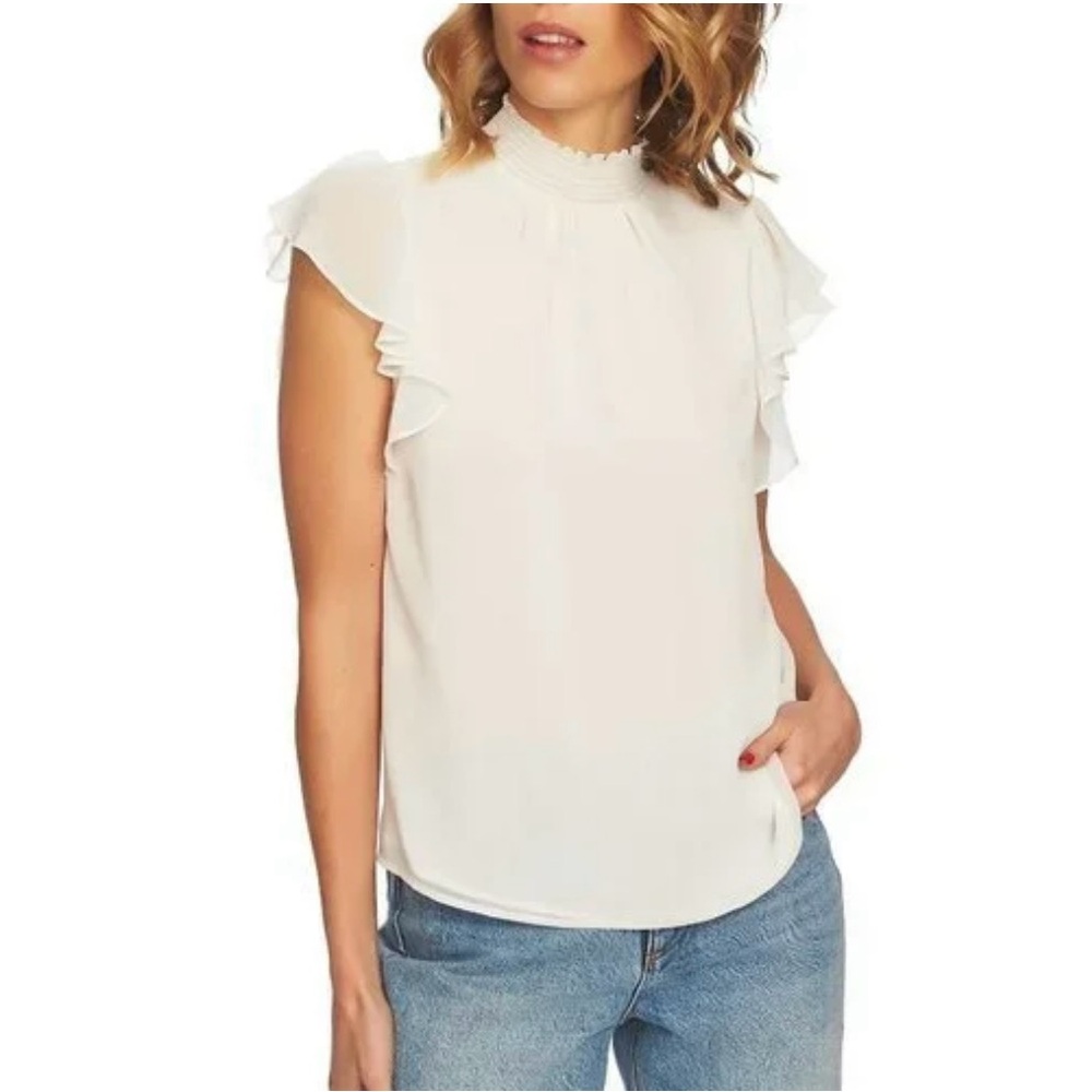 STATE Ivory Flutter Sleeve Blouse